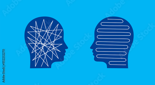 Two heads of a person with the opposite mindset.