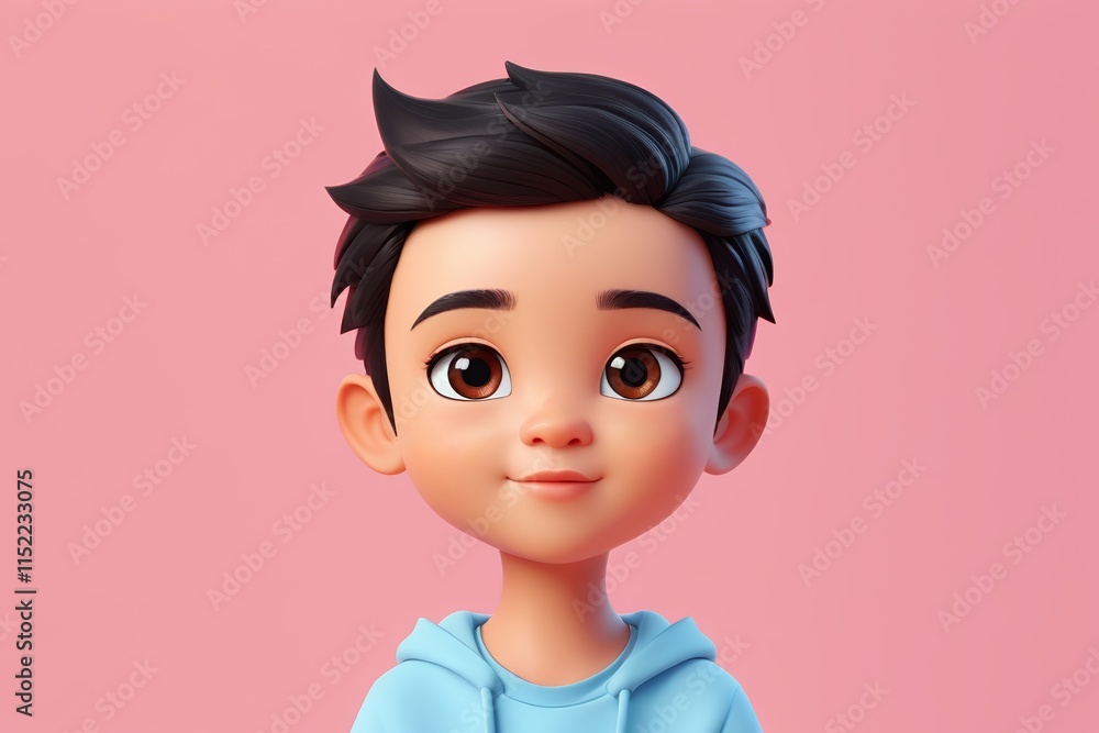 there is a cartoon boy with a blue shirt and a black hair there is a cartoon boy with a blue shirt and a black hair