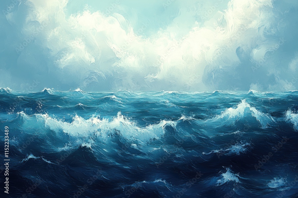 A Dramatic Ocean Scene With Rolling Waves and Cloudy Sky A Dramatic Ocean Scene With Rolling Waves and Cloudy Sky