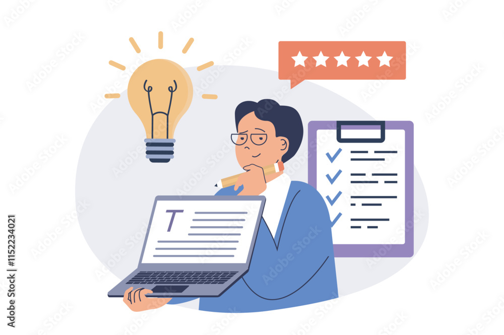 Copywriter web concept with flat cartoon people for website design. Copywriter web concept with flat cartoon people for website design.