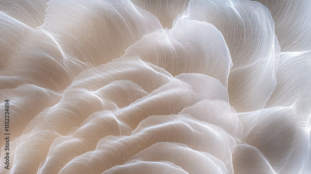 A close-up view of delicate, layered textures resembling soft petals or waves.