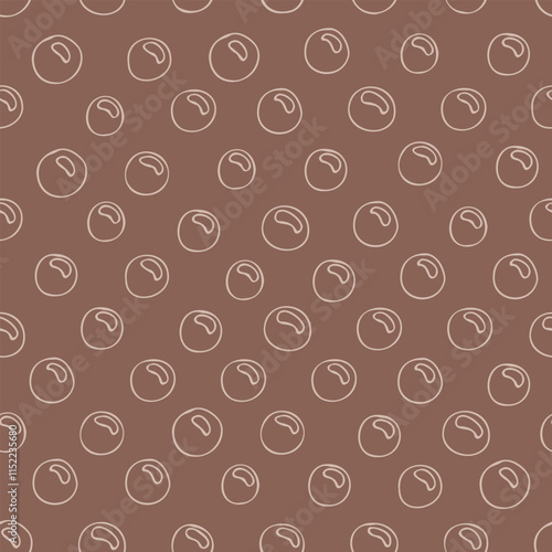 seamless pattern on mocha background of abstract doodle bubbles with glare
