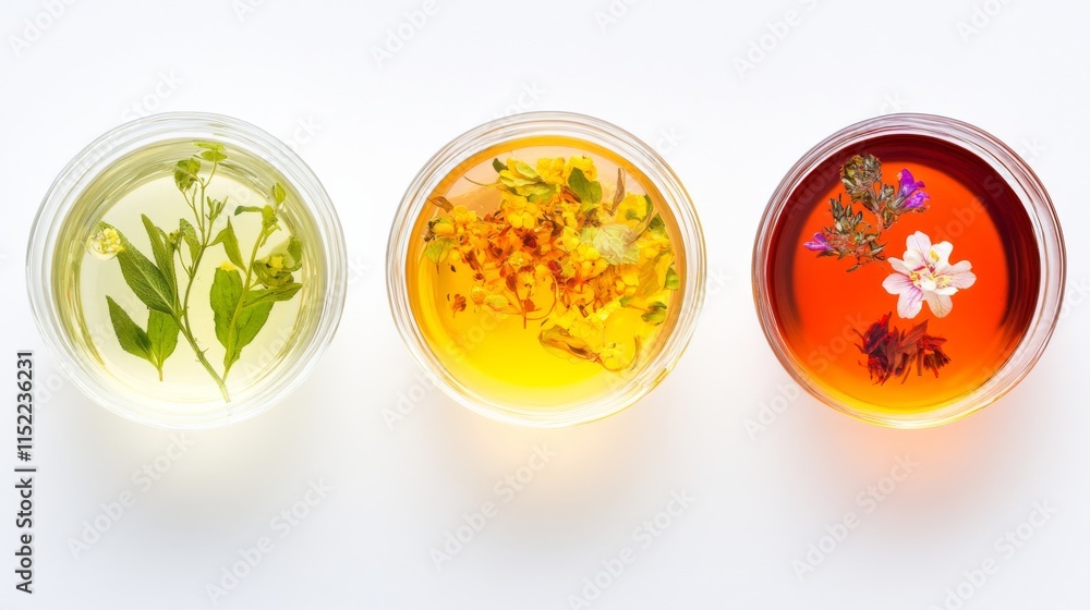 Fresh Teas with Clean Ingredients on White Background Fresh Teas with Clean Ingredients on White Background
