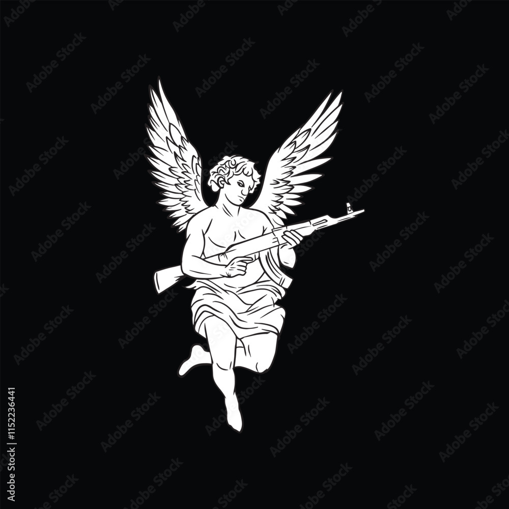 Angel With Gun Illustration Vector Design Angel With Gun Illustration Vector Design