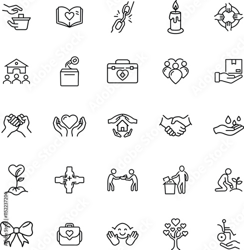 Charity Icons Giving, Support, Helping Hands, Community, Love