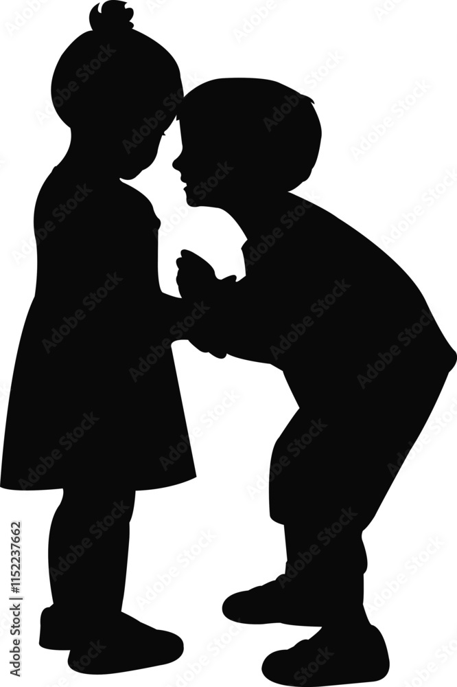 a boy and a girl playing, silhouette vector a boy and a girl playing, silhouette vector