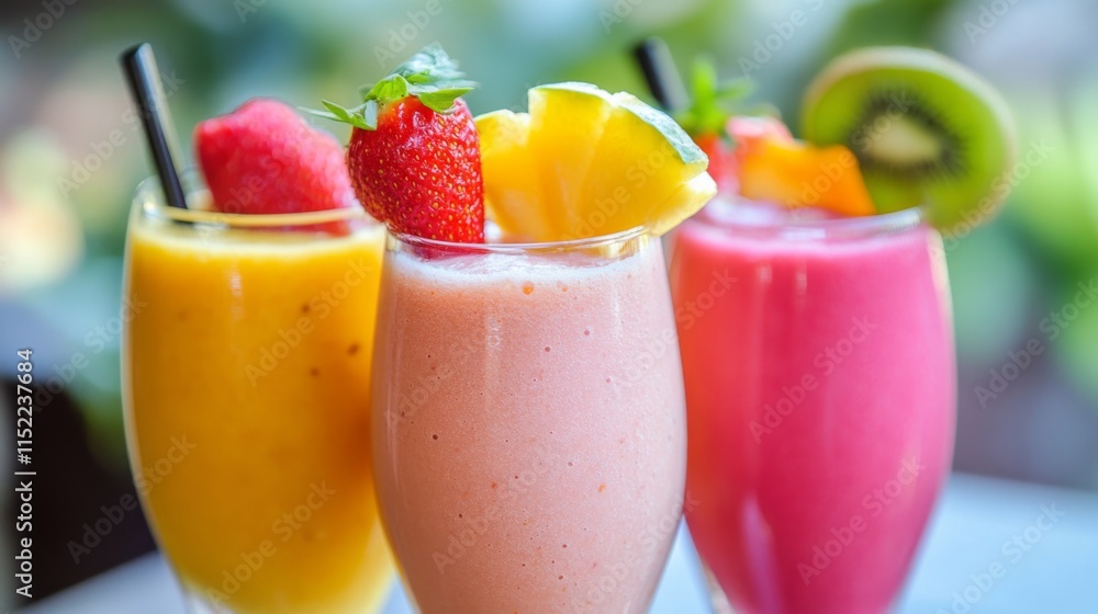 Refreshing Fruit Smoothies in Natural Light Refreshing Fruit Smoothies in Natural Light