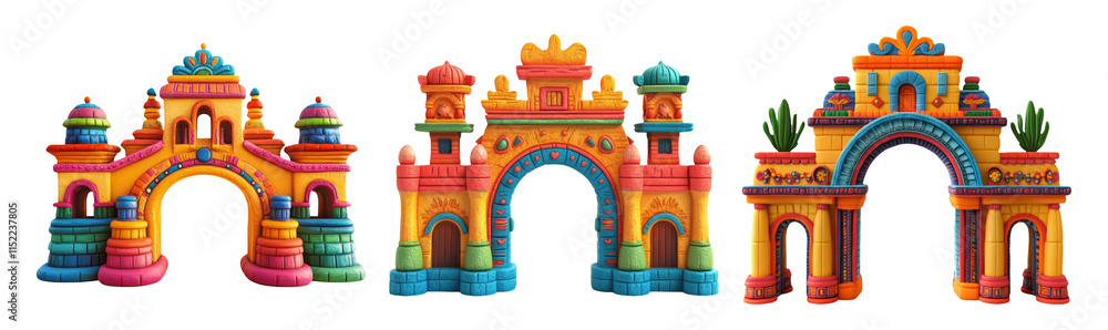 Fototapeta premium Colorful Toy Arches in Bright Design on Transparent Background