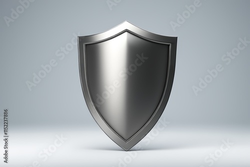 a close up of a shiny metal shield on a gray background