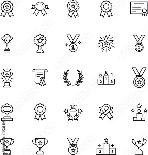 Awards, Medals, Trophies, Ribbons, Certificates Achievement Icons Set