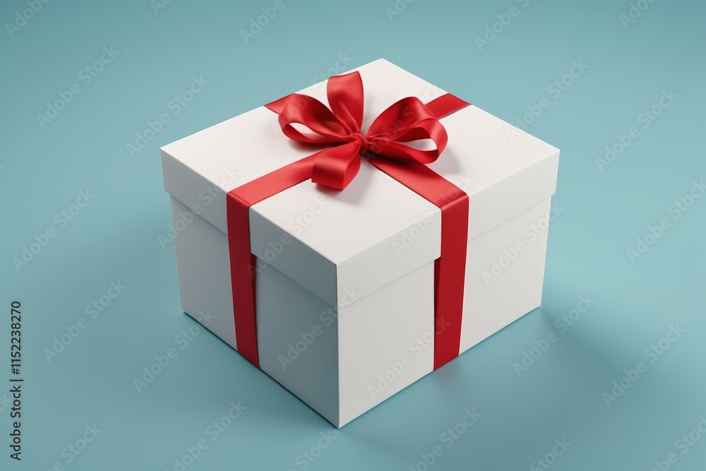 Obraz premium arafed white gift box with red ribbon and bow on blue background