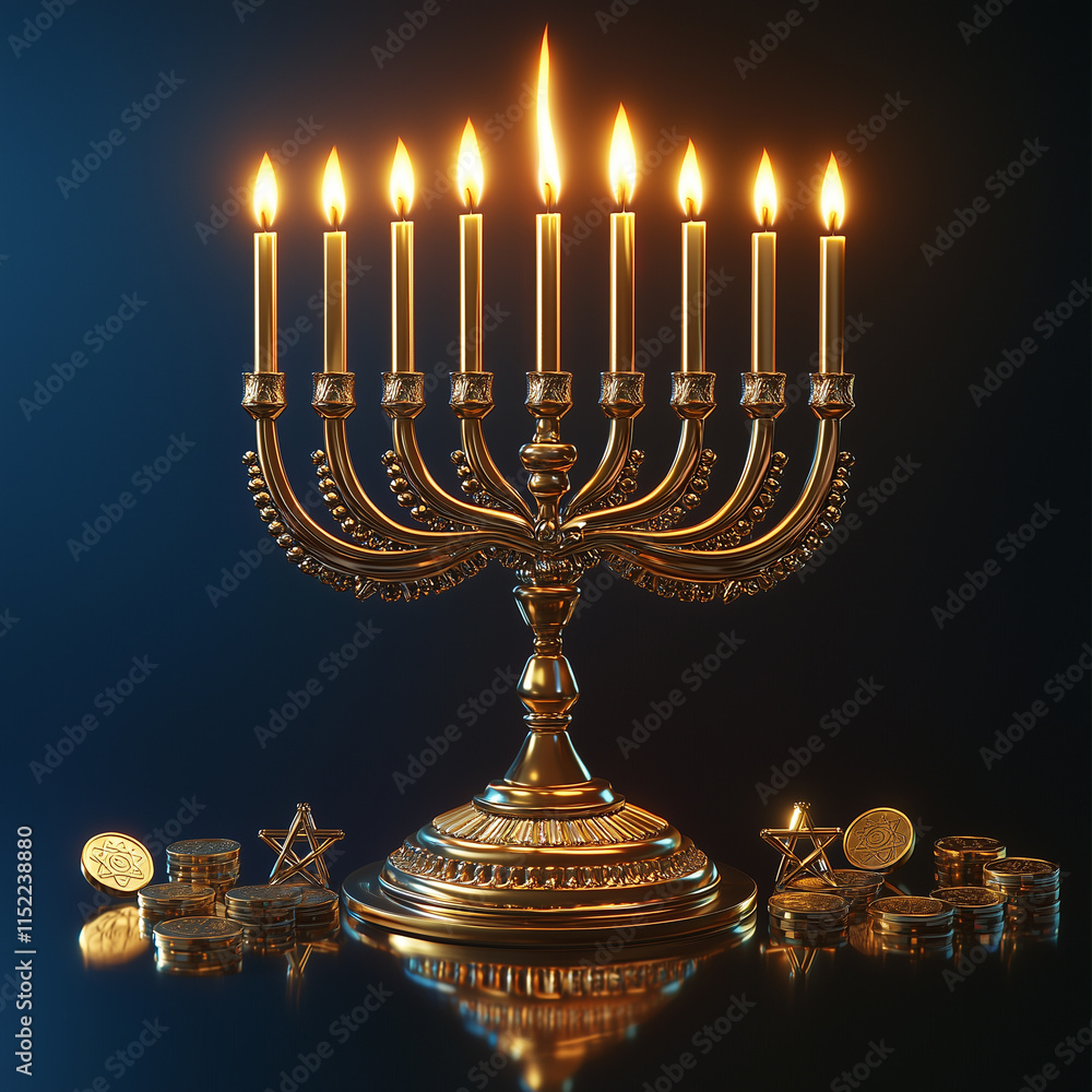 Elegant Golden Menorah with Hanukkah Candles on Blue Background - Happy Hanukkah Vector Art Elegant Golden Menorah with Hanukkah Candles on Blue Background - Happy Hanukkah Vector Art