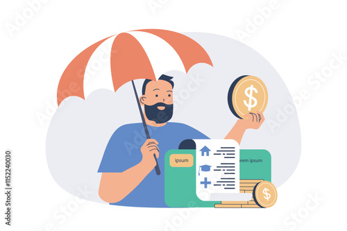 Financial literacy web concept with flat cartoon people for website design.
