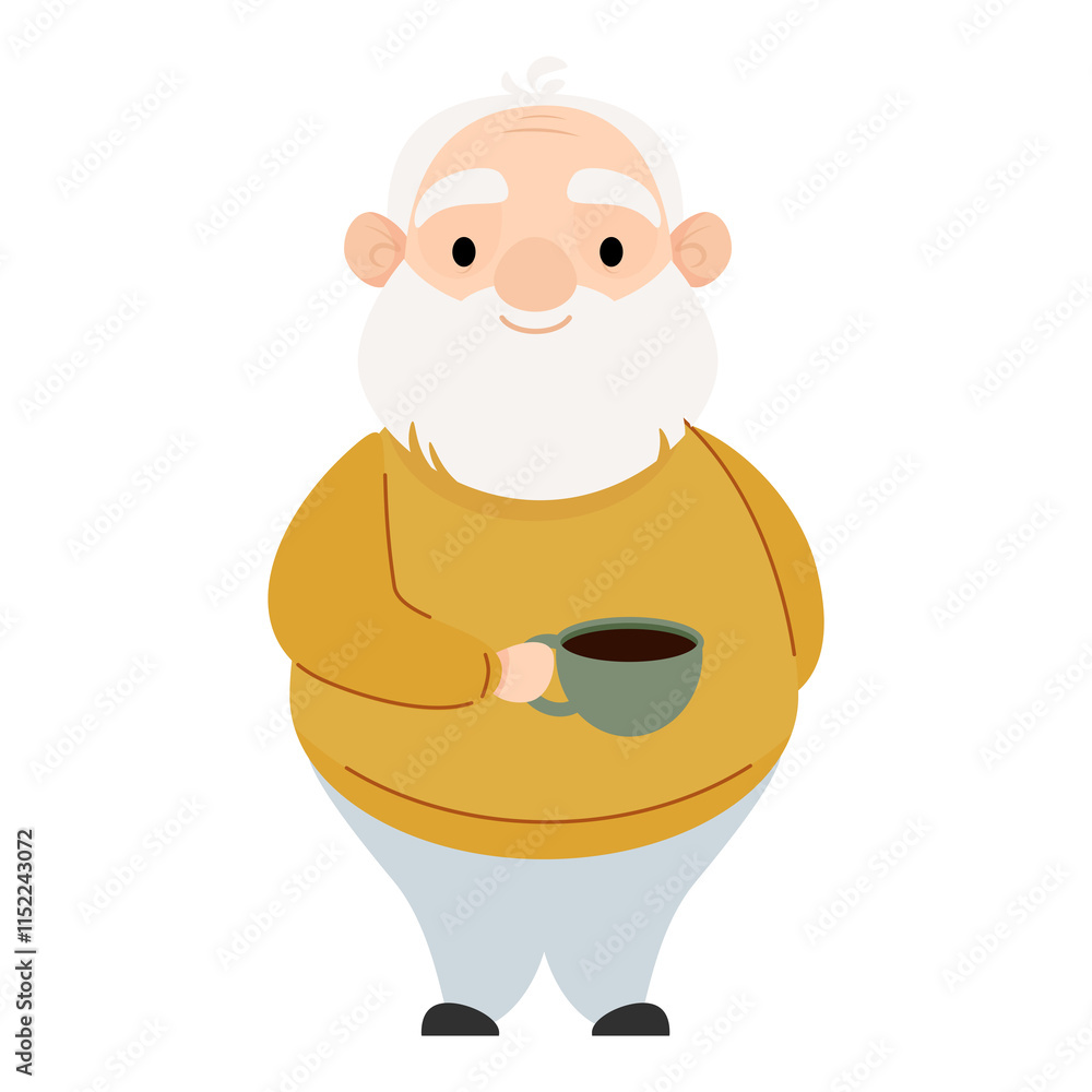 Naklejka premium Senior elderly man in sweater with cup of coffee