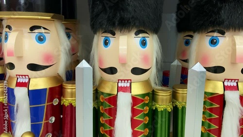 shot of nutcracker christmas soldier statues in row on display