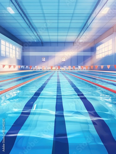 Water pool interior. Swimming pools, sporting swim lanes for kids and adults. Recreation or sport zones background photo