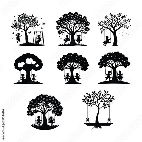 a utopia fairy tales kids swinging tie with tree presenting well being vector bundle