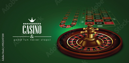 Casino advertising design with a tape measure  on a green background. 3D vector. High detailed realistic illustration.