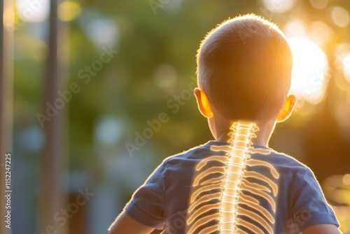 Pediatric Clinical Illustration of a Child with Scoliosis Highlighting Spine Curvature in Soft Lighting for Medical Education and Awareness