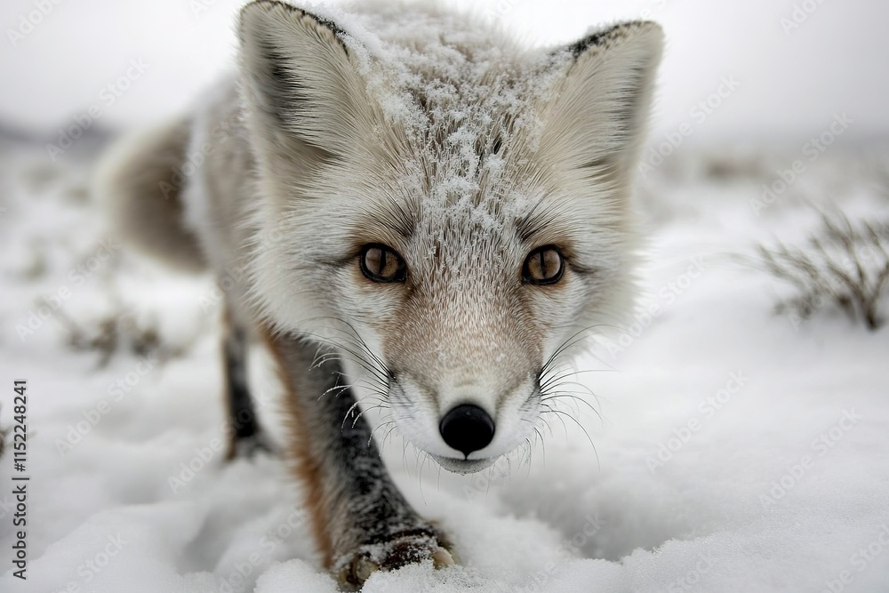 Obraz premium close-up shot of arctic standing on snow its white fur blending with frosty landscape