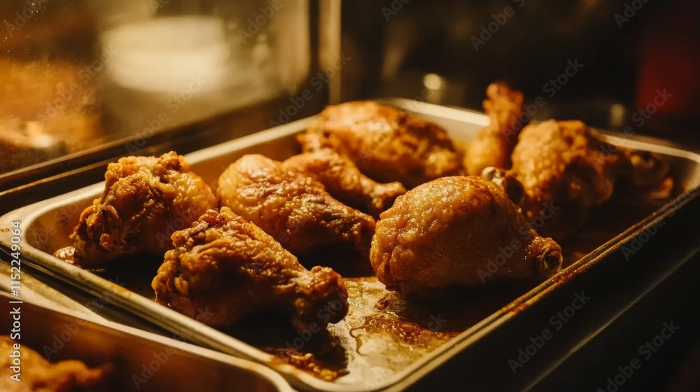 Appetizing Chicken Pieces on a Tray in Warm Lighting Appetizing Chicken Pieces on a Tray in Warm Lighting