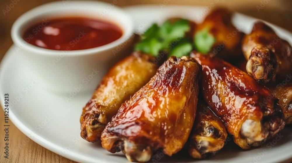 Appetizing Chicken Wings with Dipping Sauce on Plate Appetizing Chicken Wings with Dipping Sauce on Plate