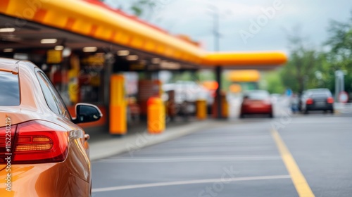 Cars Lined Up at Fast Food Restaurant Drive-Thru