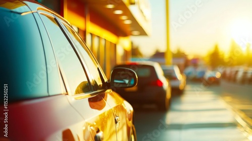 Cars Lined Up for Service at Fast Food Location