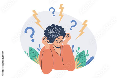 Mental health problem web concept with flat cartoon people for website design.