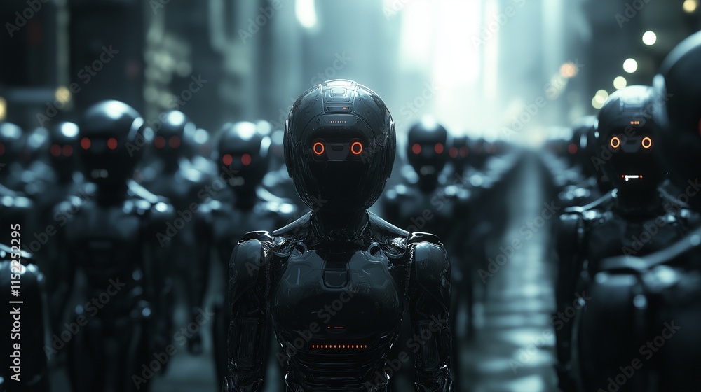 Fototapeta premium Futuristic, black, crowd of robot
