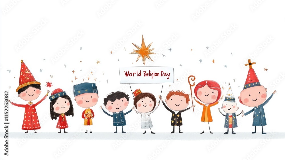 World religion day celebration: children embracing cultural diversity with joyful unity World religion day celebration: children embracing cultural diversity with joyful unity