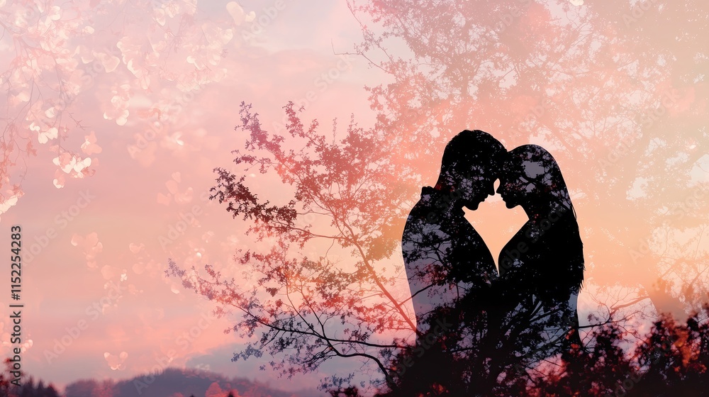romantic embrace intertwined with a soft meadow of wildflowers in a dreamy double exposure for Valentine’s Day theme romantic embrace intertwined with a soft meadow of wildflowers in a dreamy double exposure for Valentine’s Day theme
