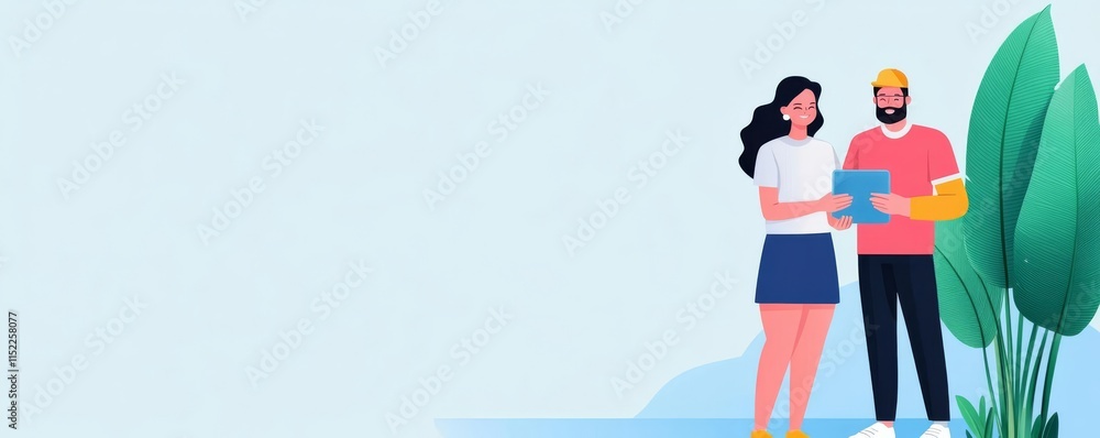 Young couple booking a vacation using a digital wallet, stress-free planning Young couple booking a vacation using a digital wallet, stress-free planning