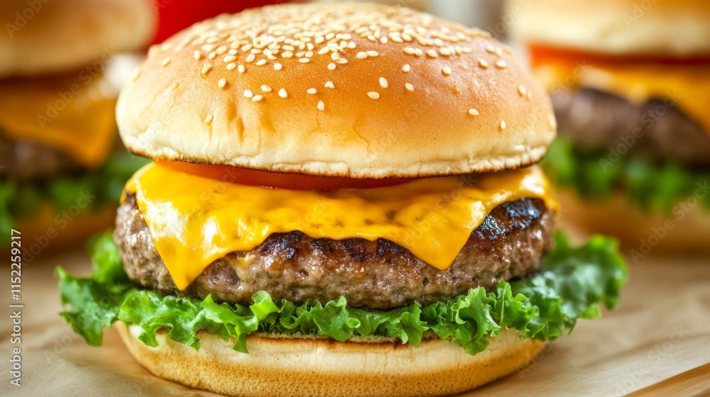 Delicious Cheeseburger with Melted Cheese and Lettuce Delicious Cheeseburger with Melted Cheese and Lettuce