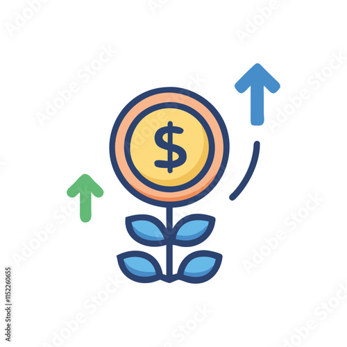 Minimal Coin Growth Icon Illustration Design