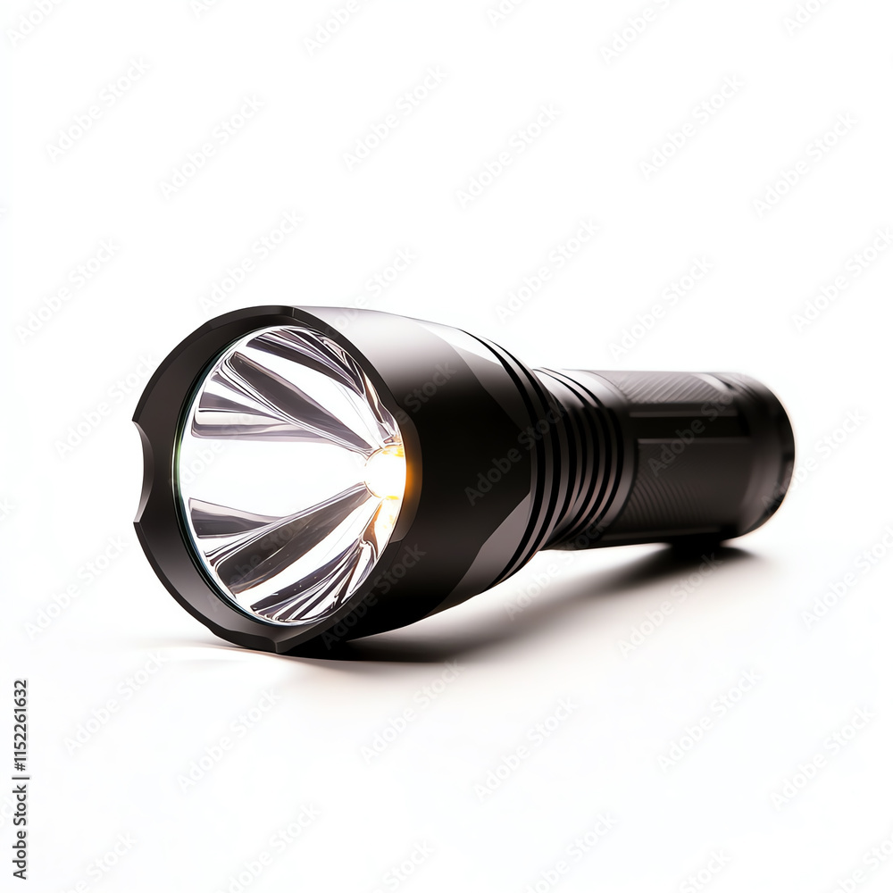 Black flashlight on white isolated background. Black flashlight on white isolated background.