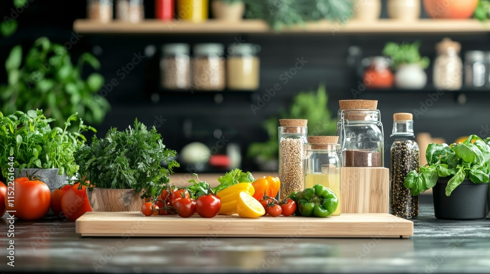 Healthy vegetables on a wooden counter in a modern kitchen Healthy vegetables on a wooden counter in a modern kitchen