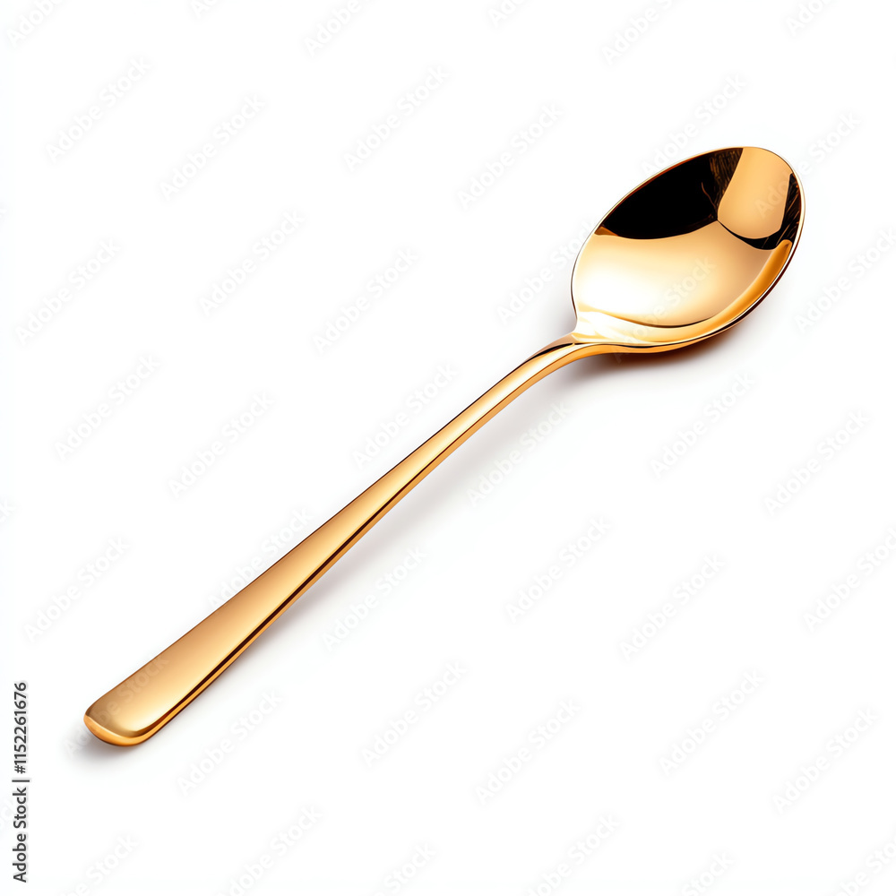 Shiny gold spoon on a white isolated background. Shiny gold spoon on a white isolated background.