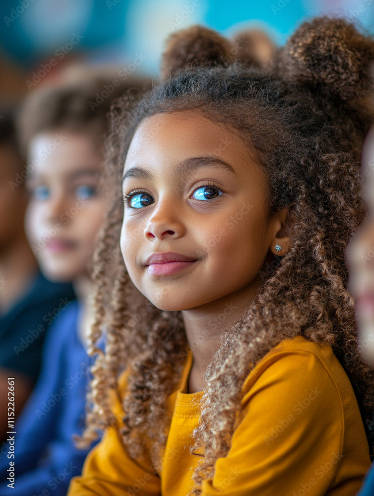 Children engaged in classroom activity with focus on girl Children engaged in classroom activity with focus on girl