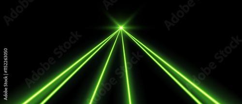 Obraz na płótnie Green laser beams, concert or nightclub spotlights light effect. Lasers in motion, abstract perspective background. Vector illustration. w salonie