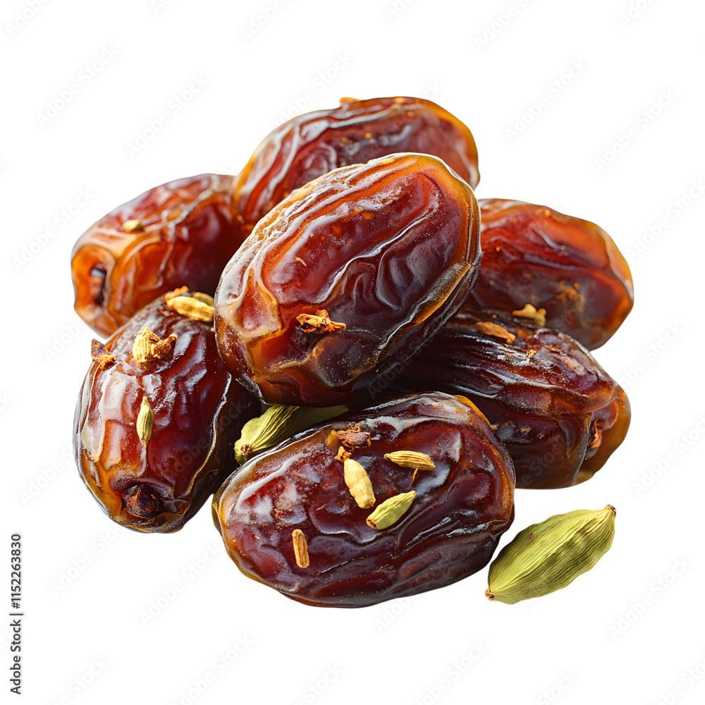 Tasty Dates with Cardamom and Saffron For digestion isolated on transparent background Tasty Dates with Cardamom and Saffron For digestion isolated on transparent background