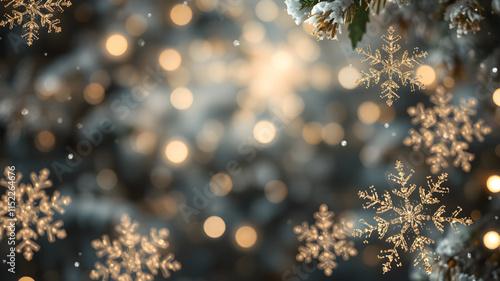 Christmas banner background and snowflakes and glowing lights.