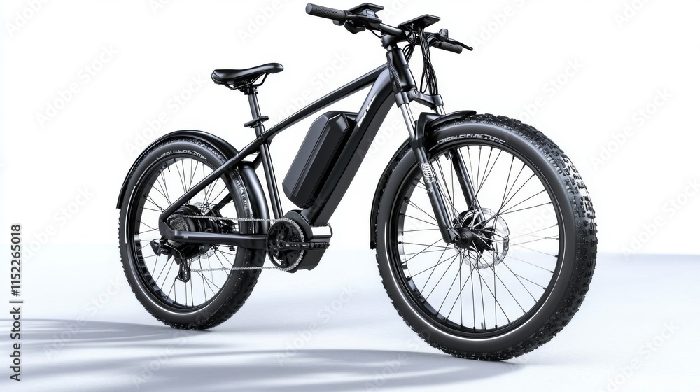 The modern design of a black electric bike in an isolated angle view. The modern design of a black electric bike in an isolated angle view.
