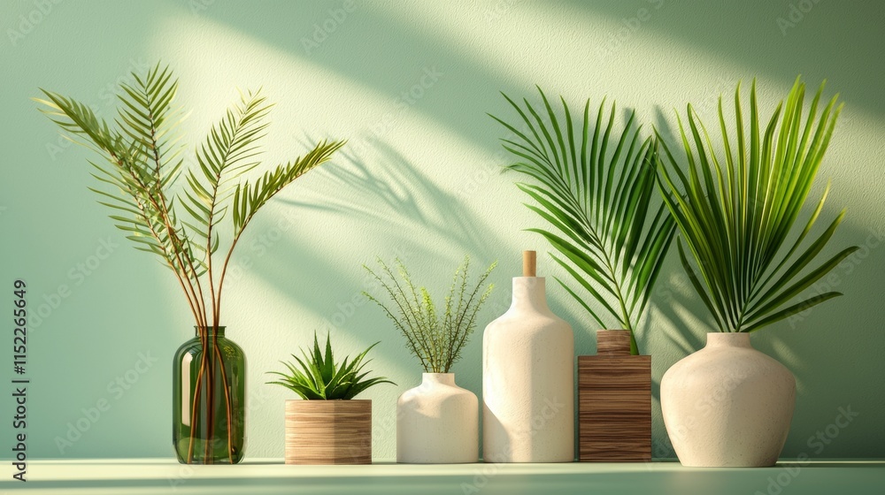 Fototapeta premium Modern decor with vases and tropical plants