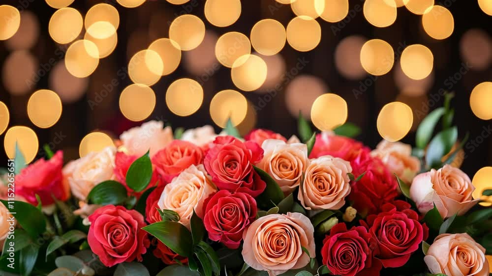 Valentine Flower Concept, Beautiful roses and flowers in red, pink, and orange with soft bokeh lights, ProRes 422HQ Valentine Flower Concept, Beautiful roses and flowers in red, pink, and orange with soft bokeh lights, ProRes 422HQ