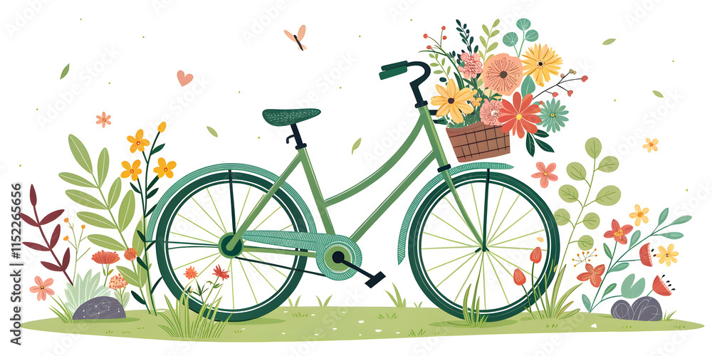 Fototapeta premium Vintage bicycle with flowers illustration