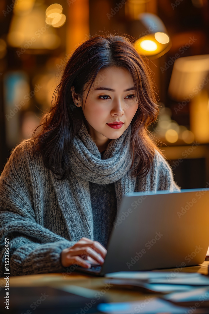 A woman sitting at a table using a laptop computer A woman sitting at a table using a laptop computer