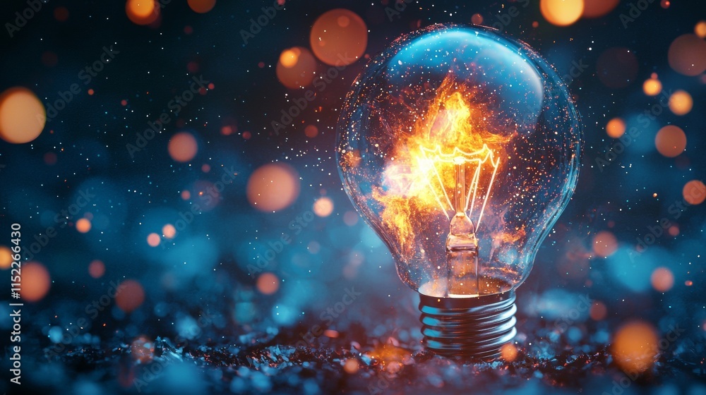 Glowing lightbulb with abstract bokeh background Glowing lightbulb with abstract bokeh background