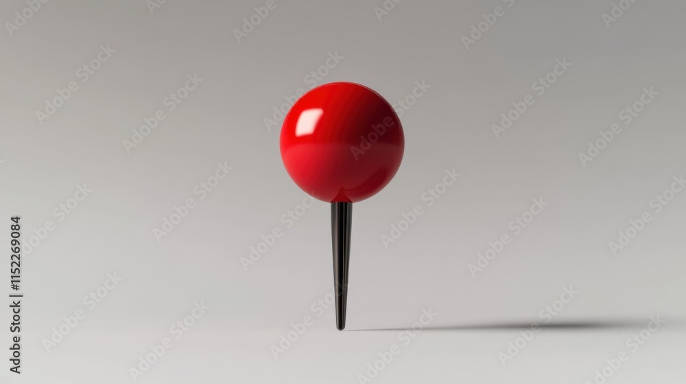 Bright red pushpin displayed against a clean white background emphasizing simplicity and detail Bright red pushpin displayed against a clean white background emphasizing simplicity and detail