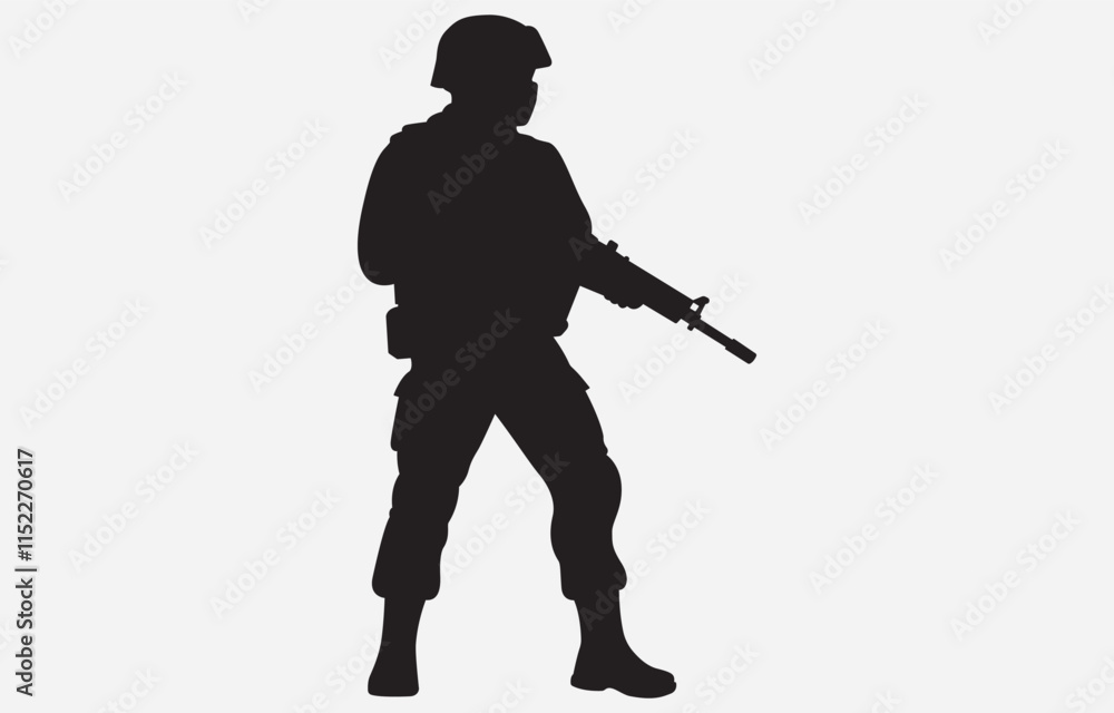 A soldier silhouette on a white background A soldier silhouette on a white background